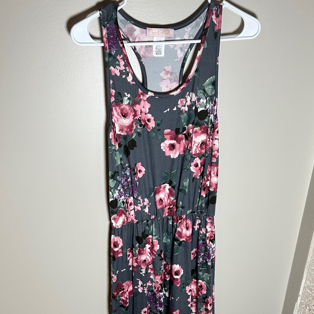 Floral Maxi Dress - Pink and Gray